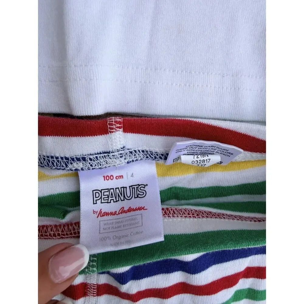 Gently Used Hanna Andersson Snoopy Pajamas Size 100 = 4 Rainbow Stripes